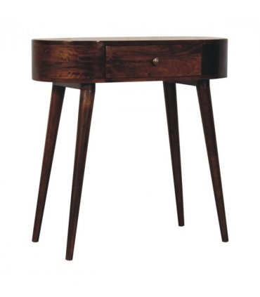 Artisan Furniture Solid Wood California Walnut Rounded Small Console Table, 1 Drawer, Dark Brown Color