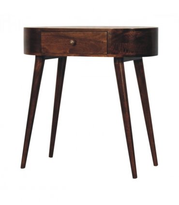 Artisan Furniture Solid Wood California Walnut Rounded Small Console Table, 1 Drawer, Dark Brown Color