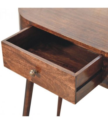 Artisan Furniture Solid Wood California Walnut Rounded Small Console Table, 1 Drawer, Dark Brown Color