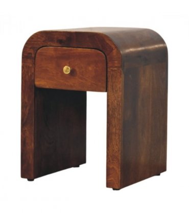Artisan Furniture Solid Wood Mini Darcy Chestnut Nightstand with Curved Edges, 1 Drawer, Dark Brown