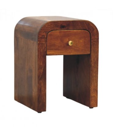 Artisan Furniture Solid Wood Mini Darcy Chestnut Nightstand with Curved Edges, 1 Drawer, Dark Brown
