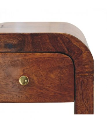 Artisan Furniture Solid Wood Mini Darcy Chestnut Nightstand with Curved Edges, 1 Drawer, Dark Brown
