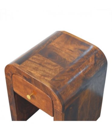 Artisan Furniture Solid Wood Mini Darcy Chestnut Nightstand with Curved Edges, 1 Drawer, Dark Brown