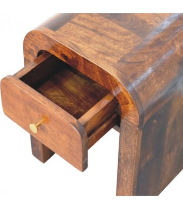 Artisan Furniture Solid Wood Mini Darcy Chestnut Nightstand with Curved Edges, 1 Drawer, Dark Brown