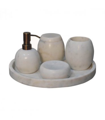 Artisan Furniture Set of 5 White Marble Bathroom Set, White