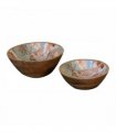 Artisan Furniture Solid Wood Floral Bird Bowl Set of 2, Beige
