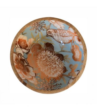 Artisan Furniture Solid Wood Floral Bird Bowl Set of 2, Beige