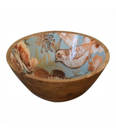 Artisan Furniture Solid Wood Floral Bird Bowl Set of 2, Beige