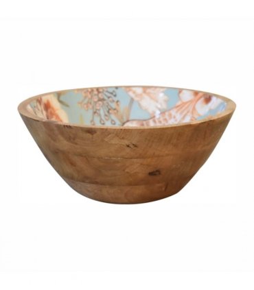 Artisan Furniture Solid Wood Floral Bird Bowl Set of 2, Beige