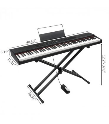 GPPD01-203 88 Key Semi-Weighted Standard Keyboards Digital Piano with Metal Stand, MIDI Bluetooth, Triple Pedals, Headphone and Other accessories for Piano beginner Black color