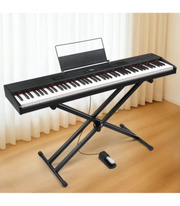 GPPD01-203 88 Key Semi-Weighted Standard Keyboards Digital Piano with Metal Stand, MIDI Bluetooth, Triple Pedals, Headphone and Other accessories for Piano beginner Black color