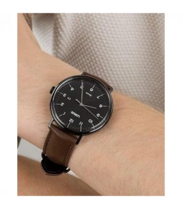 Lorus Mens Black Date Dial Brown Leather Strap Watch RH985MX9