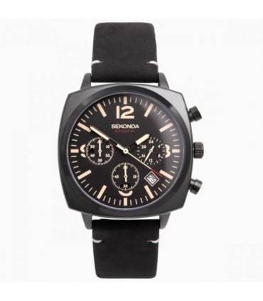 Sekonda Men's Airborne  Chronograph Watch Black Case & Leather Strap with Black Dial 1991