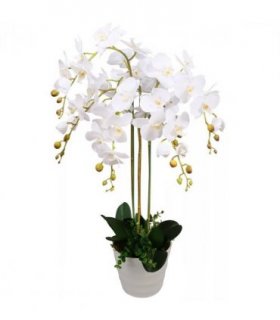 85cm Artificial Deluxe Bush Orchid - White Flowers White Pot