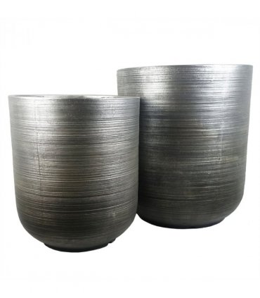 39cm x 33cm Coya Silver Ridged Planter Large Composite Plant Pot