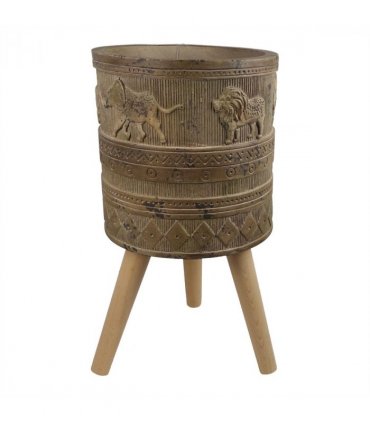 55cm x 29cm Jungle Planter with Legs Embossed Lion Elephant Large