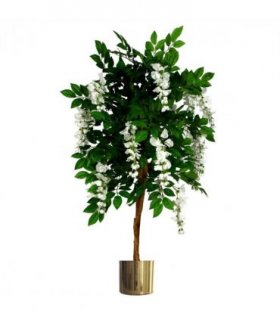 130cm Luxury Artificial Wisteria Tree White Flowers - Premium Range Gold Metal Planter