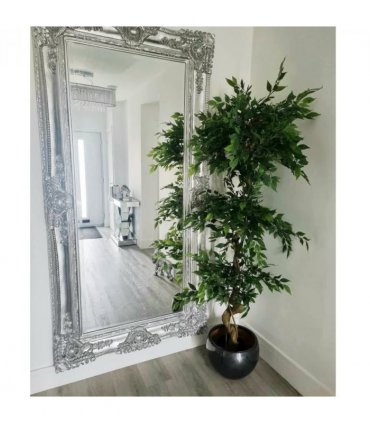 180cm Artificial Twisted Trunk Fruticosa Ficus Tree Triple Ball Topiary 1984 Leaves Silver Metal Planter