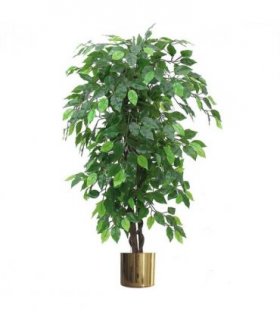 120cm Artificial Ficus Tree / Plant - Large Bushy Shape Gold Metal Planter