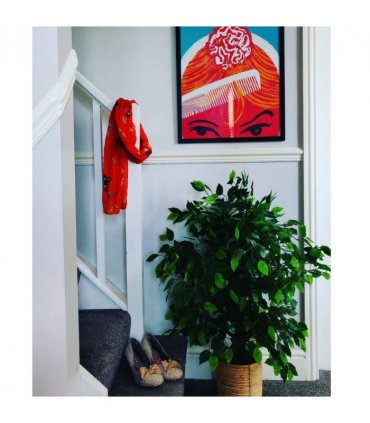 120cm Artificial Ficus Tree / Plant - Large Bushy Shape Gold Metal Planter