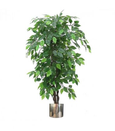 120cm Artificial Ficus Tree / Plant - Large Bushy Shape Silver Metal Planter