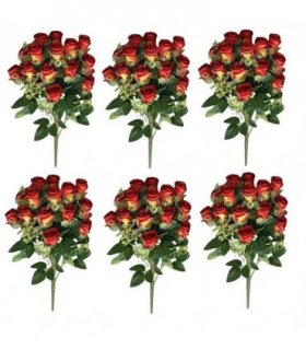 Pack of 6 x 52cm Artificial Red Rose Bunch