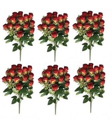 Pack of 6 x 52cm Artificial Red Rose Bunch