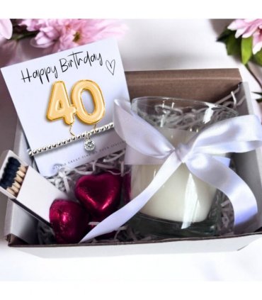 Small 40th Birthday Gold Balloons Gift Hamper - Cubic Zirconia Bracelet, Chocolates & Candle