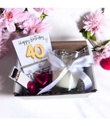 Small 40th Birthday Gold Balloons Gift Hamper - Cubic Zirconia Bracelet, Chocolates & Candle