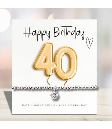 Small 40th Birthday Gold Balloons Gift Hamper - Cubic Zirconia Bracelet, Chocolates & Candle