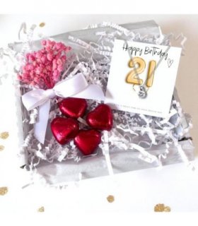21st Birthday Cubic Zirconia Silver Necklace & Gold Balloons Mini Gift Hamper | Twenty First Gift | Girls 21st Birthday Gift Set UK