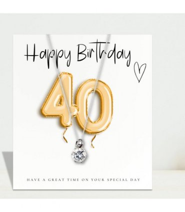 Small 40th Birthday Gold Balloons Gift Hamper | Cubic Zirconia Charm Necklace, Chocolates & Candle