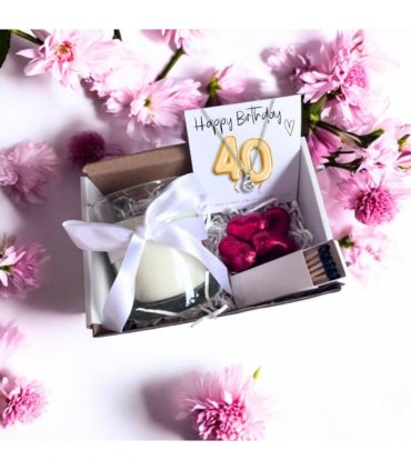 Small 40th Birthday Gold Balloons Gift Hamper | Cubic Zirconia Charm Necklace, Chocolates & Candle