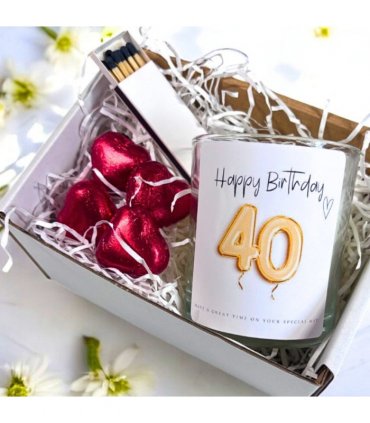 40th Birthday Gold Balloons Candle Gift Set | Birthday Gift for Daughter or Mum