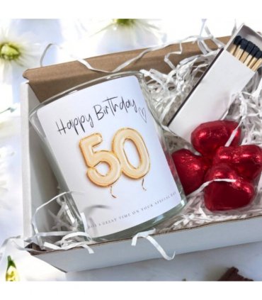 50th Birthday Gold Balloons Candle Gift Set | Birthday Gift for Daughter or Mum