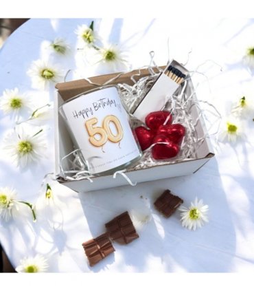 50th Birthday Gold Balloons Candle Gift Set | Birthday Gift for Daughter or Mum