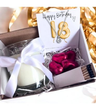 Small 18th Birthday Gold Balloons Gift Necklace Hamper | Girls 18th Birthday Candle Gift UK