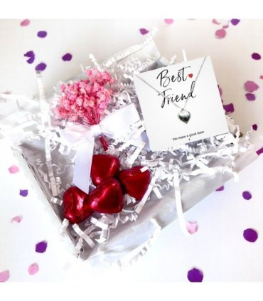 Best Friend Mini Gift Hamper with Silver Heart Necklace | Letter Box Gift For Her | Unique Gifts For Her Birthday, Thank you or Christmas UK