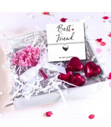 Best Friend Mini Gift Hamper with Silver Heart Bracelet | Letter Box Gift For Her | Unique Gifts For Her Birthday, Thank you or Christmas UK