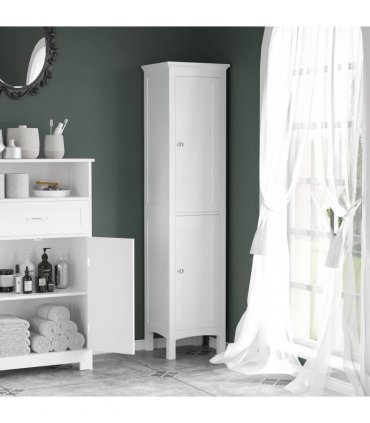 kleankin Tall Bathroom Cabinet with Adjustable Shelves, Double Door, White