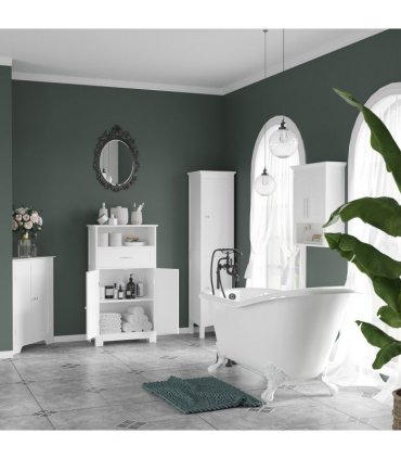 kleankin Tall Bathroom Cabinet with Adjustable Shelves, Double Door, White