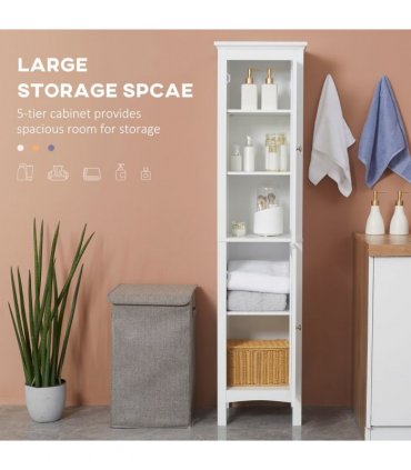 kleankin Tall Bathroom Cabinet with Adjustable Shelves, Double Door, White