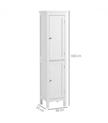 kleankin Tall Bathroom Cabinet with Adjustable Shelves, Double Door, White