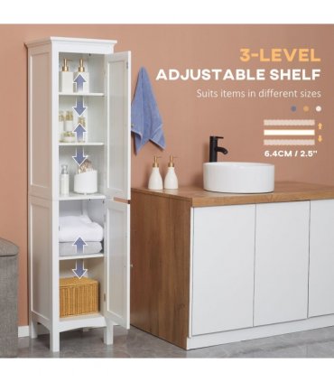 kleankin Tall Bathroom Cabinet with Adjustable Shelves, Double Door, White