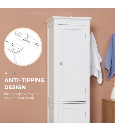 kleankin Tall Bathroom Cabinet with Adjustable Shelves, Double Door, White