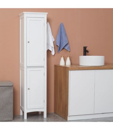 kleankin Tall Bathroom Cabinet with Adjustable Shelves, Double Door, White