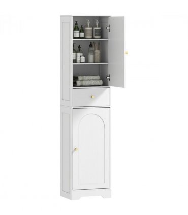 HOMCOM Tall Bathroom Storage Cabinet with Arch Doors Adjustable Shelf White