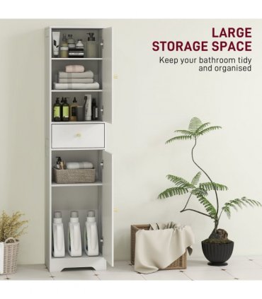 HOMCOM Tall Bathroom Storage Cabinet with Arch Doors Adjustable Shelf White