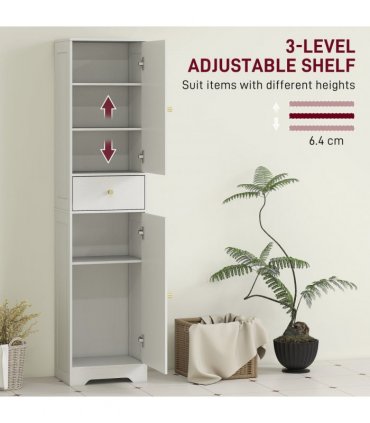 HOMCOM Tall Bathroom Storage Cabinet with Arch Doors Adjustable Shelf White