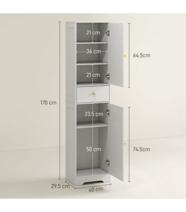 HOMCOM Tall Bathroom Storage Cabinet with Arch Doors Adjustable Shelf White